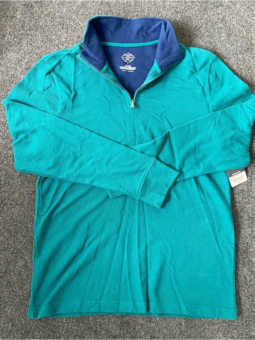 St. John's Bay Teal Quarter-Zip Sweater with Navy Collar - Picture 2 of 8
